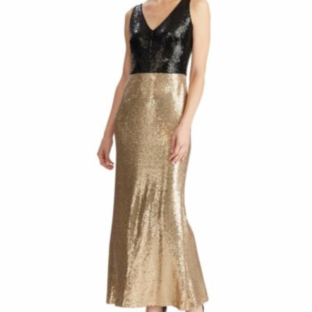 Lauren Ralph Lauren Gold Black Sequin Sleeveless - Picture 1 of 9